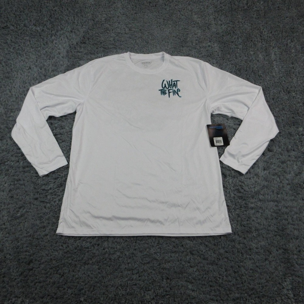 What The Fin Shirt Mens 2XL White Long Sleeve Rum Runner Fishing UPF 50+ NWT